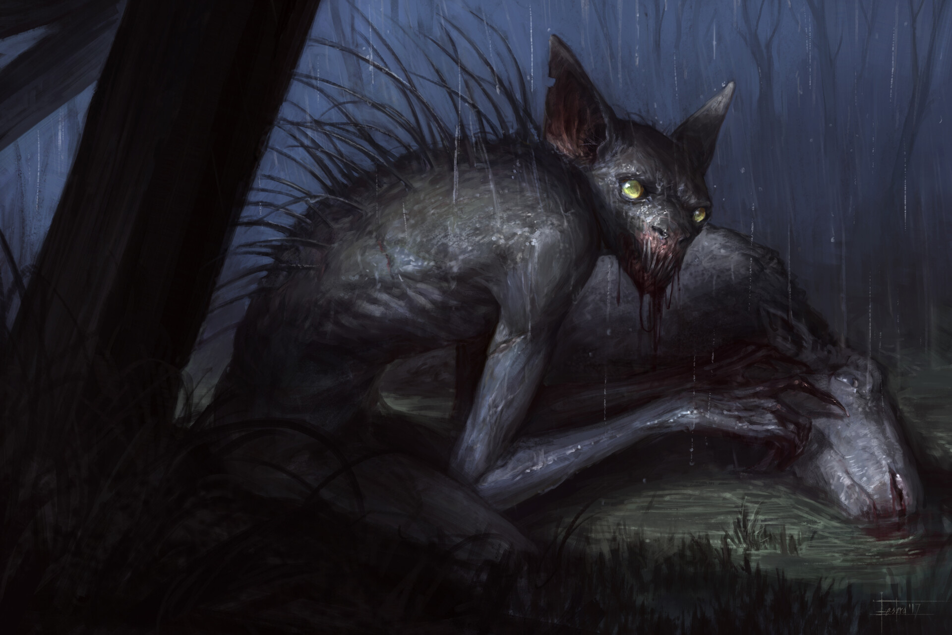 A képet Alessandro Lonati művész rajzolta. A mű címe: Legendary Creature: Chupacabra, South American Vampire Drawing.