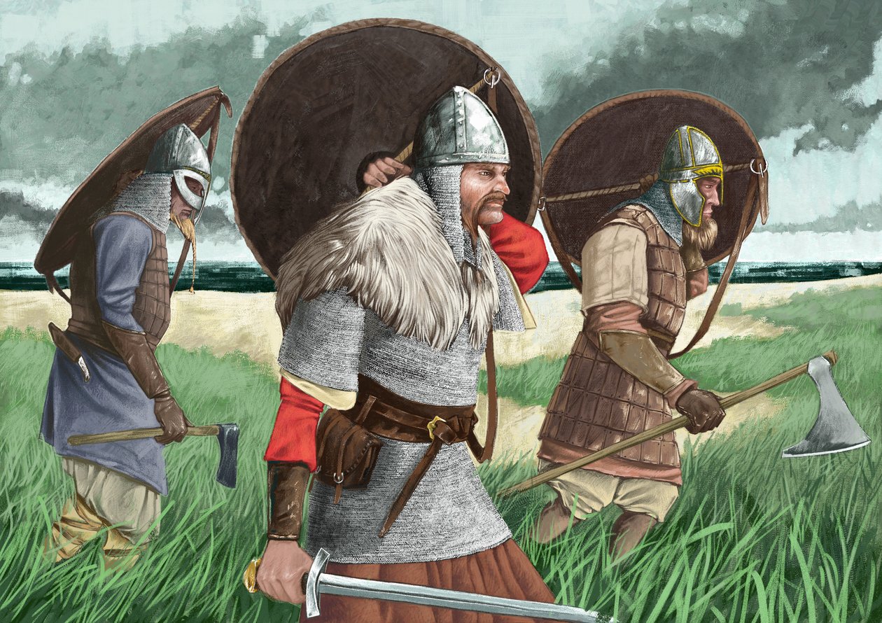 Ez a kép Alessandro Lonati olasz illusztrátor "Viking harcosok partraszállása" (Viking Warriors Landing) című alkotása.
